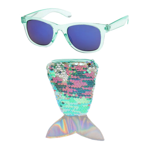 Blue Mirror Lens & Translucent Green Color Frame with Mermaid Case