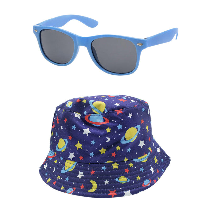 Classic Sunglasses with Space Planet Bucket Hat Combo Set