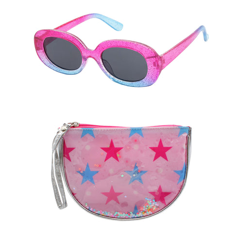 Pink/Blue Frame with Colorful Star Zipper Case