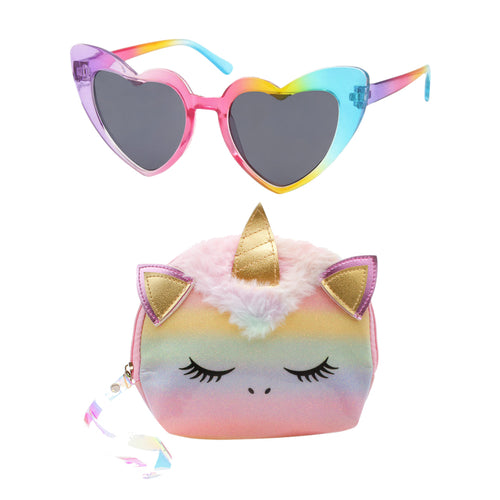 Rainbow Heart Sunglasses with Colorful Kitty Zipper Case
