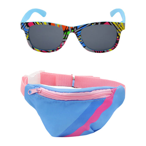 Tie Dye Sunglasses with Blue Fanny Pack Zipper Case