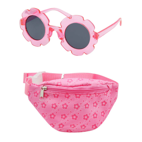 Pink Flower Sunglasses with Pink Flower Fanny Pack Zipper Case