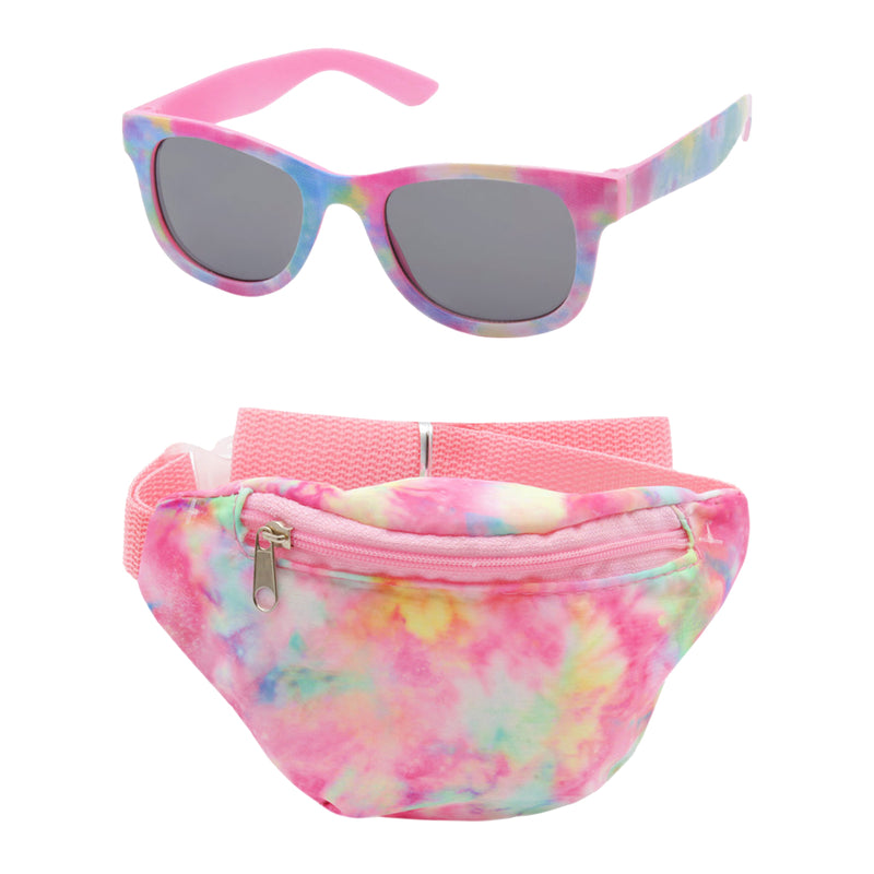 ink Tie Dye Sunglasses with Pink Color Fanny Pack Zipper Case